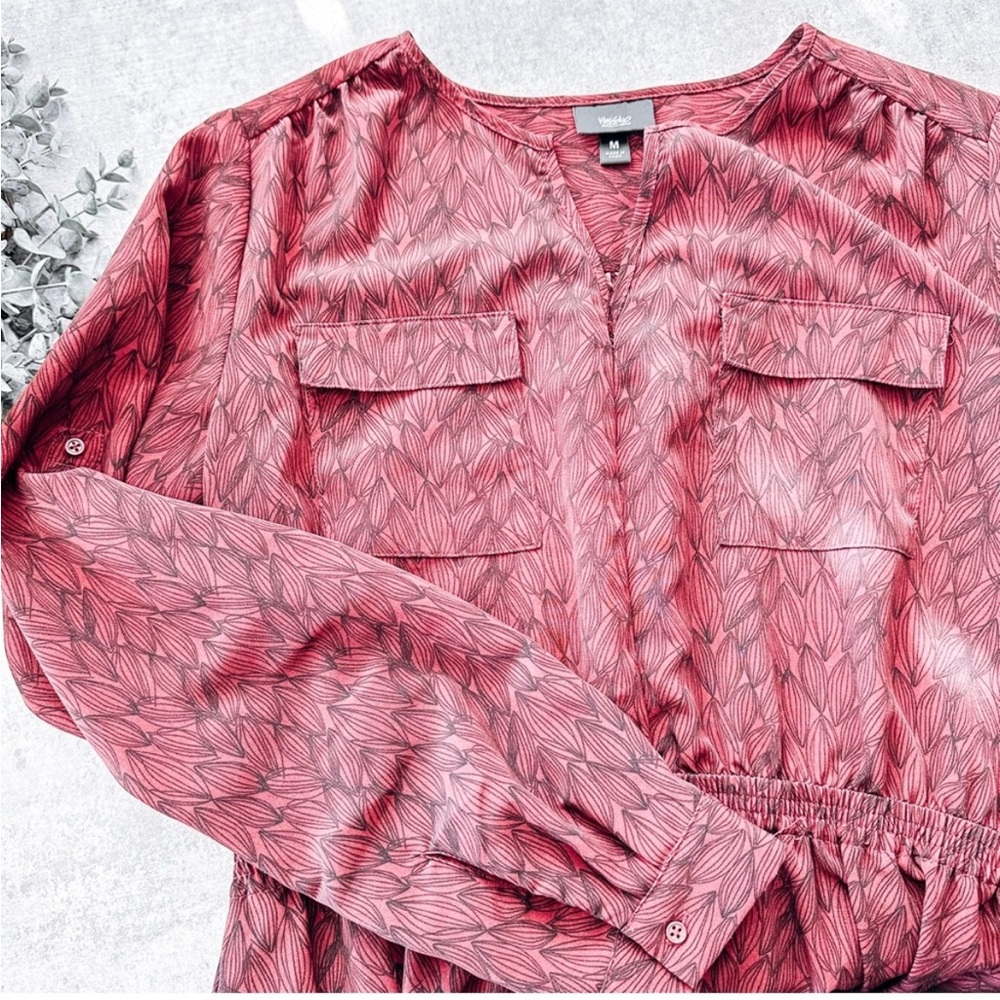 Mossimo Supply Co. Burgundy Leaf Pattern Blouse